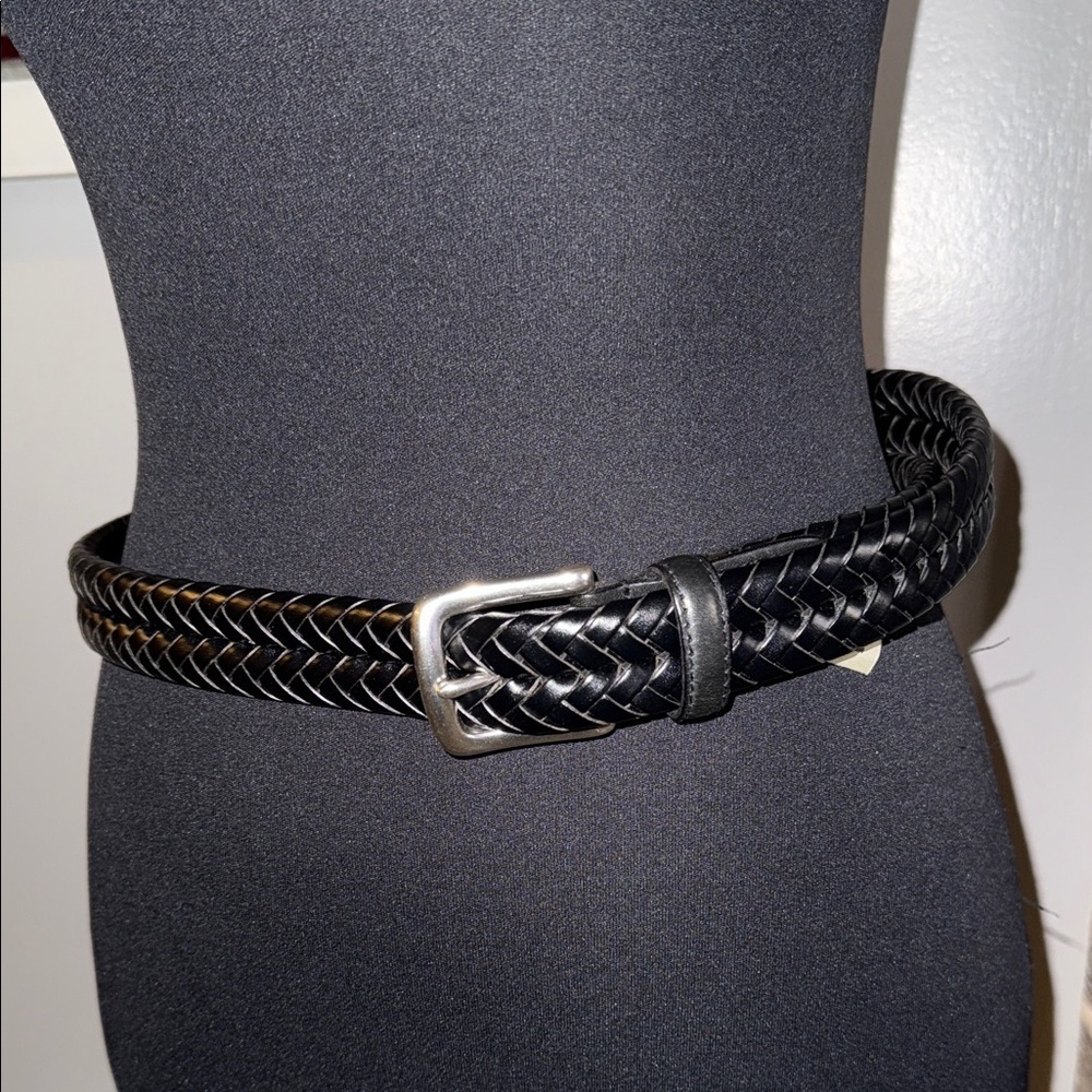 Fossil Black Leather Woven Belt SZ 44